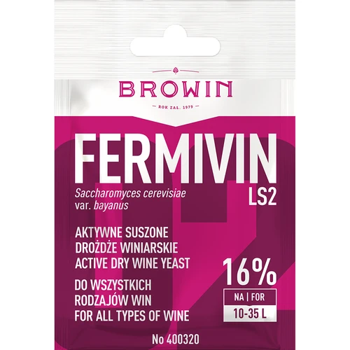 Weinhefe Fermivin LS2, 7 g  - 1 ['Edelhefe', ' Weinhefe', ' getrocknete Weinhefe', ' Fermivin LS2', ' Hefe für Rotwein', ' für Roseweine', ' für Schaumweine', ' Hefe für den Neustart von Wein', ' Hefe für den Neustart der Gärung', ' Hefe für die Gärung']