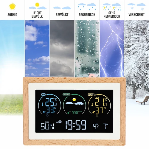 Wetterstation (RCC, DCF) - elektronisch, drahtlos, beleuchtet, Sensor, weiß - 10 ['drahtlose Wetterstation', ' Außen- und Innentemperaturmessung', ' Luftfeuchtigkeitsmessung', ' Wetterstation mit Kalender', ' Wetterstation mit Wecker', ' präzise Wetterstation', ' Wetterstation', ' elektronische Wetterstation', ' universelle Wetterstation', ' ideales Wettermessgerät']