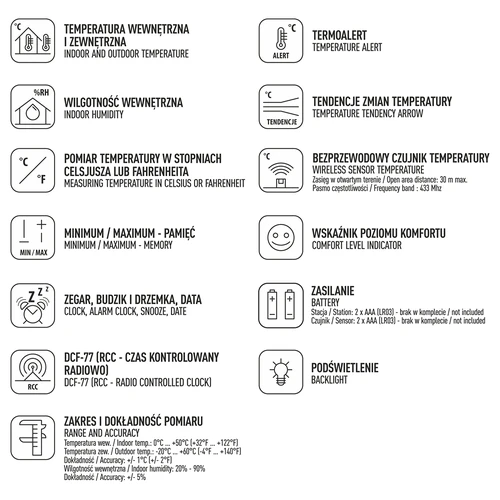 Wetterstation RCC, DCF – Elektronisches, Kabellose, Beleuchtet, Sensor, schwarz - 7 ['Wetterstation', ' Haus-Wetterstation', ' Temperatur', ' Umgebungstemperatur', ' Temperaturüberwachung', ' Elektrothermometer', ' Thermometer mit Sensor', ' Innenthermometer', ' Außenthermometer', ' Thermometer für Außen', ' Feuchtigkeitsmesser']