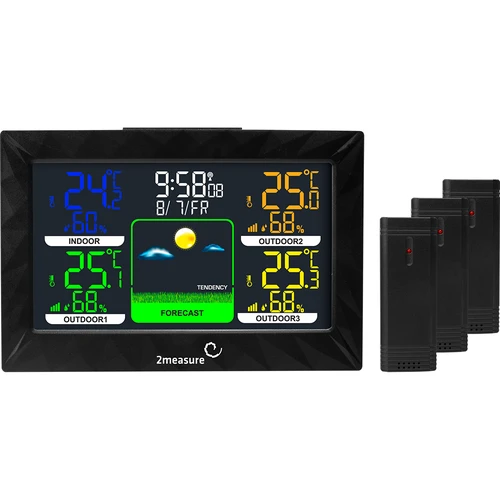 Wetterstation RCC – Elektronisches, Kabellose, Beleuchtet, 3 Sensoren, schwarz  - 1 ['Wetterstation', ' Haus-Wetterstation', ' Temperatur', ' Umgebungstemperatur', ' Temperaturüberwachung', ' Elektrothermometer', ' Thermometer mit Sensor', ' Innenthermometer', ' Außenthermometer', ' Thermometer für Außen']