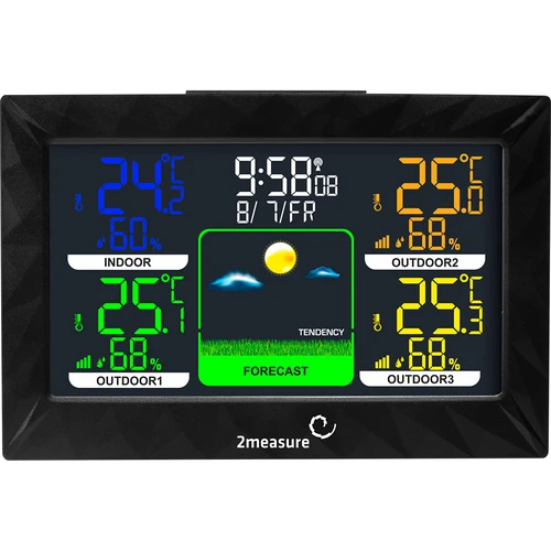 Wetterstation RCC – Elektronisches, Kabellose, Beleuchtet, 3 Sensoren, schwarz - 2 ['Wetterstation', ' Haus-Wetterstation', ' Temperatur', ' Umgebungstemperatur', ' Temperaturüberwachung', ' Elektrothermometer', ' Thermometer mit Sensor', ' Innenthermometer', ' Außenthermometer', ' Thermometer für Außen']