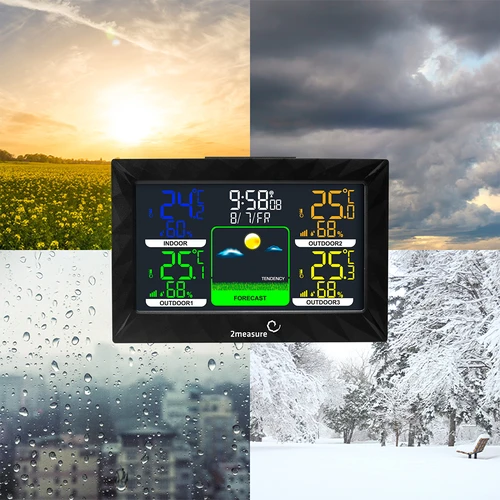 Wetterstation RCC – Elektronisches, Kabellose, Beleuchtet, 3 Sensoren, schwarz - 14 ['Wetterstation', ' Haus-Wetterstation', ' Temperatur', ' Umgebungstemperatur', ' Temperaturüberwachung', ' Elektrothermometer', ' Thermometer mit Sensor', ' Innenthermometer', ' Außenthermometer', ' Thermometer für Außen']