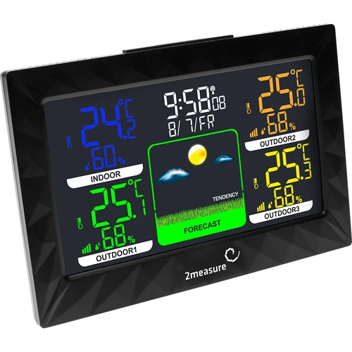 Wetterstation RCC – Elektronisches, Kabellose, Beleuchtet, 3 Sensoren, schwarz - 3 ['Wetterstation', ' Haus-Wetterstation', ' Temperatur', ' Umgebungstemperatur', ' Temperaturüberwachung', ' Elektrothermometer', ' Thermometer mit Sensor', ' Innenthermometer', ' Außenthermometer', ' Thermometer für Außen']