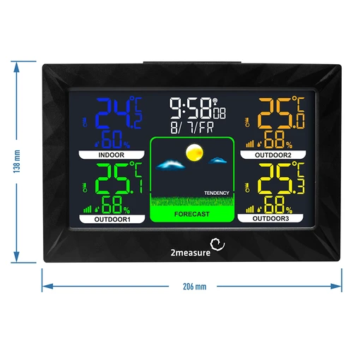 Wetterstation RCC – Elektronisches, Kabellose, Beleuchtet, 3 Sensoren, schwarz - 7 ['Wetterstation', ' Haus-Wetterstation', ' Temperatur', ' Umgebungstemperatur', ' Temperaturüberwachung', ' Elektrothermometer', ' Thermometer mit Sensor', ' Innenthermometer', ' Außenthermometer', ' Thermometer für Außen']