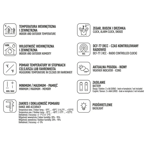 Wetterstation RCC – Elektronisches, Kabellose, Beleuchtet, Sensor, schwarz - 11 ['Wetterstation', ' Haus-Wetterstation', ' Temperatur', ' Umgebungstemperatur', ' Temperaturüberwachung', ' Elektrothermometer', ' Thermometer mit Sensor', ' Innenthermometer', ' Außenthermometer', ' Thermometer für Außen', '']