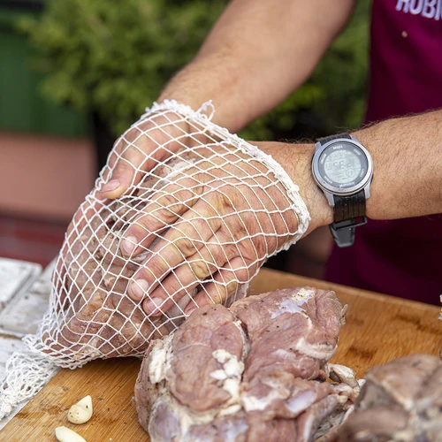 Wurstnetz mit den Abmessungen von 15 cm x 5 m, mit einer thermischen Belastbarkeit bis 220°C - 9 ['Schinkennetz', ' Lebensmittelnetz', ' Räuchernetz']